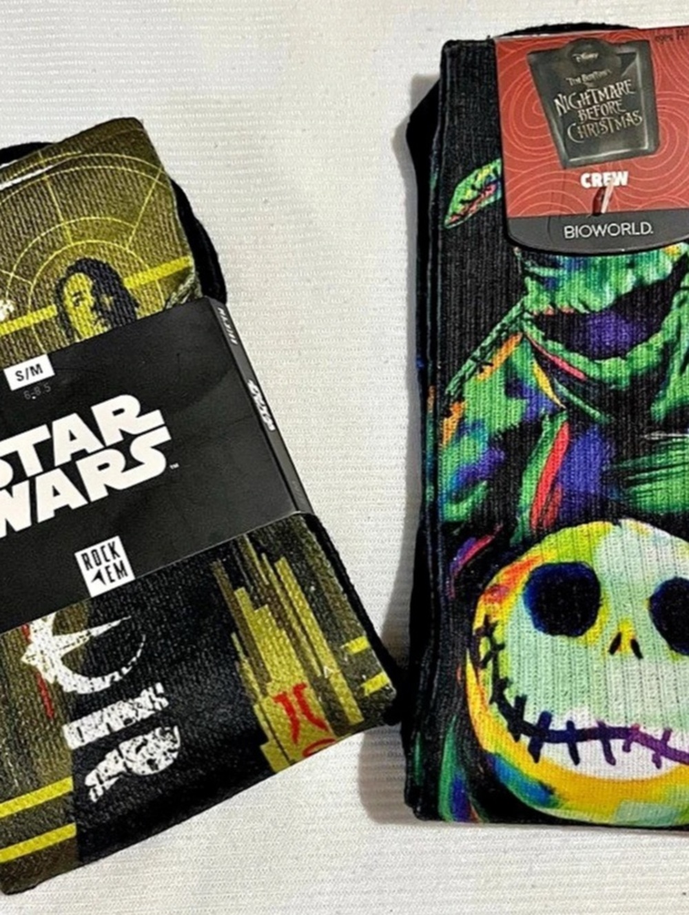 2 Pair Unisex Novelty Socks: Bioworld Star Wars and Nightmare Before Christmas